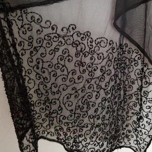 Cejon Black Wrap Scarf Sheer Formal Beaded Swirl
